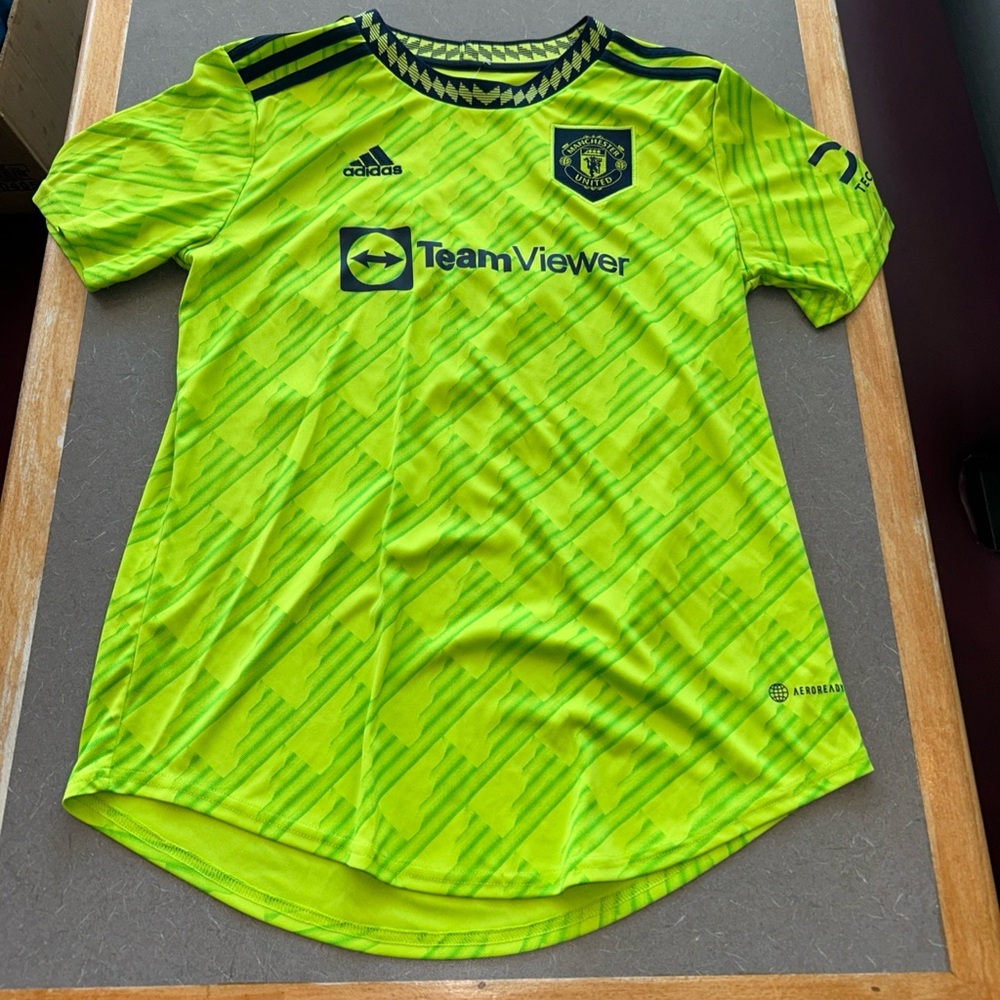 Adidas Manchester United Away Jersey Neon Green TeamViewer Mens Size S Rashford